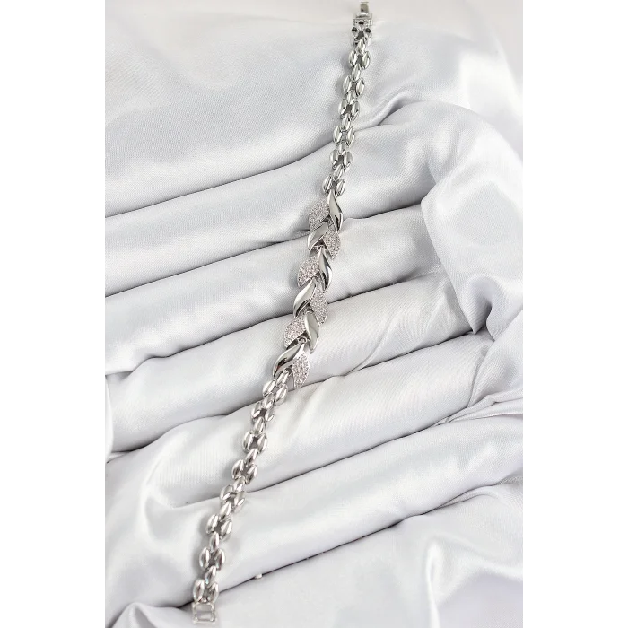 Pirinç Zirkon Taşlı Balık Kuyruğu Model Gümüş Renk Kadın Bileklik