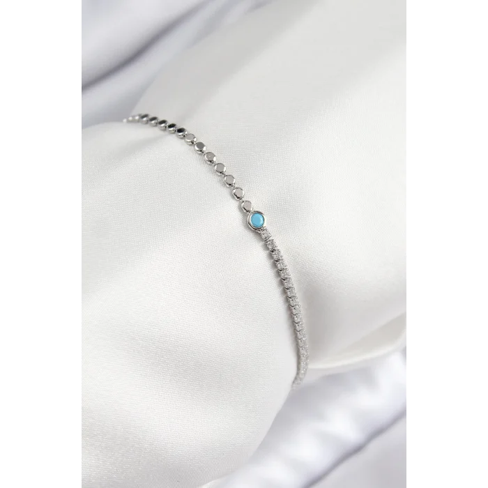 Pirinç Zirkon Taşlı Boncuk Model Ezme Zincir Gümüş Renk Kadın Bileklik