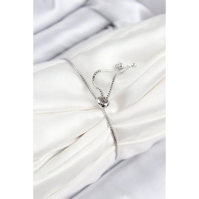 Pirinç Zirkon Taşlı Damla Model Gümüş Renk Asansörlü Kadın Bileklik