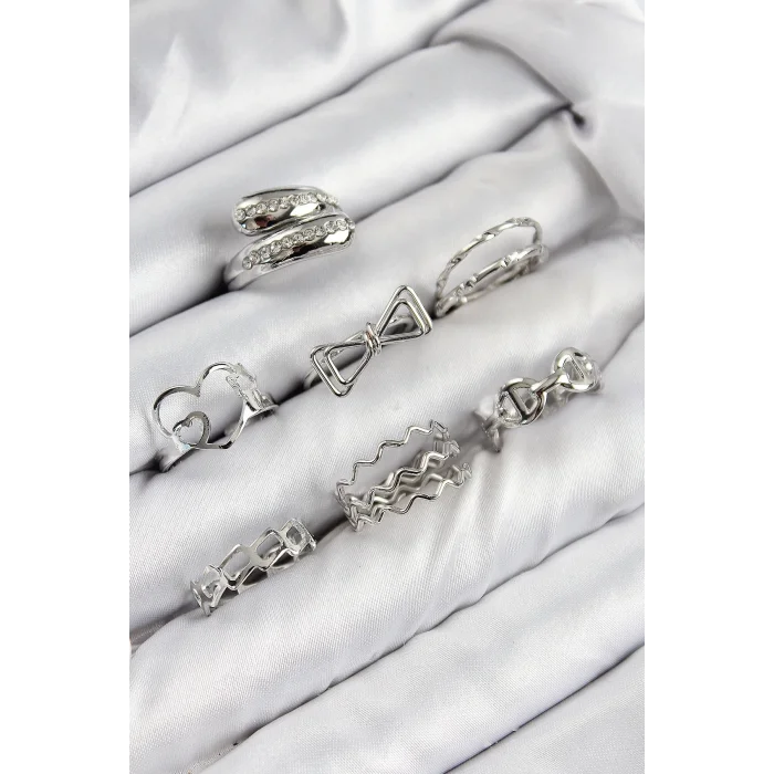 Pirinç Zirkon Taşlı Fiyonk Ve Kalp Model Gold Renk Kadın Yüzük Kombin Set