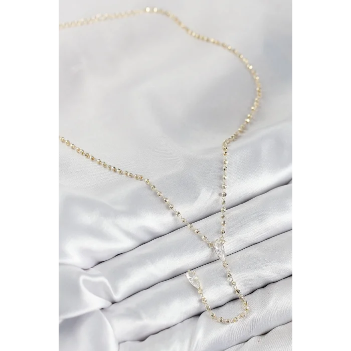 Pirinç Zirkon Taşlı Gold Renk Kadın Y Kolye