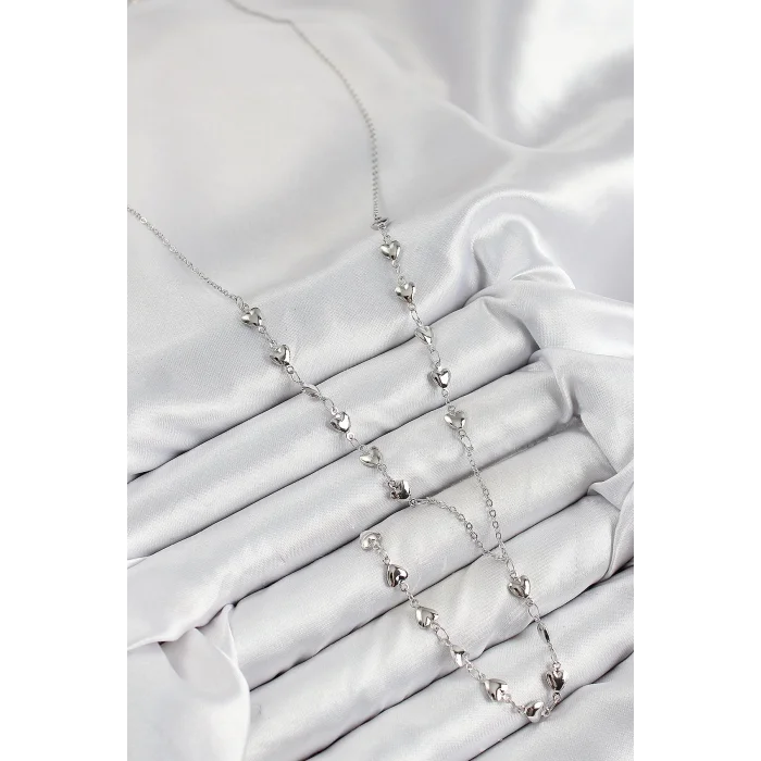 Pirinç Zirkon Taşlı Kalp Model Gümüş Renk Y Kolye