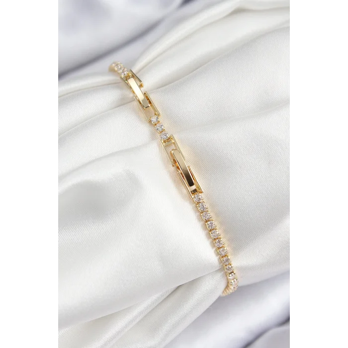 Pirinç Zirkon Taşlı Kuğu Model Gold Renk Kadın Bileklik