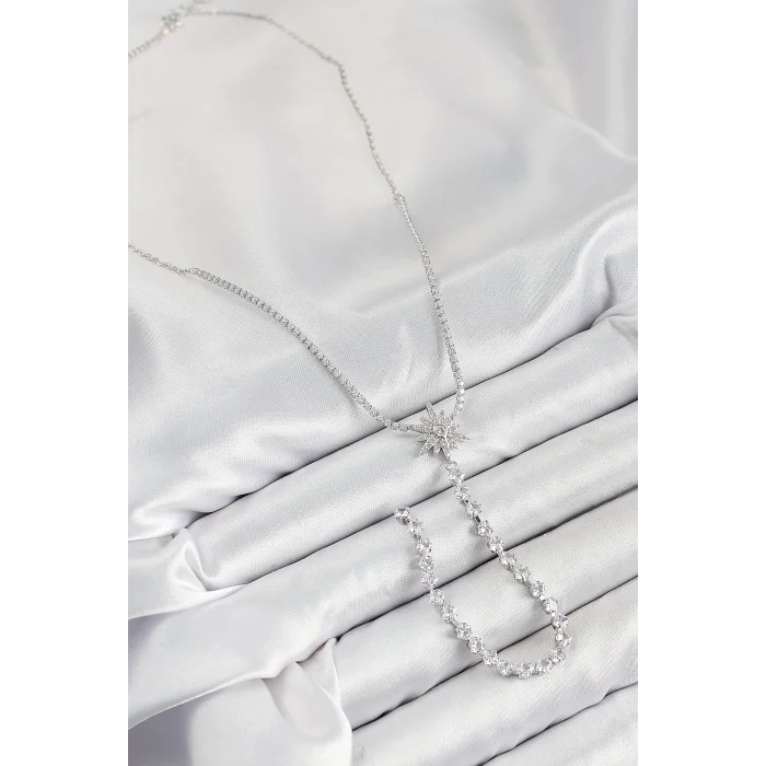 Pirinç Zirkon Taşlı Kutup Yıldızı Model Gold Renk Y Kolye