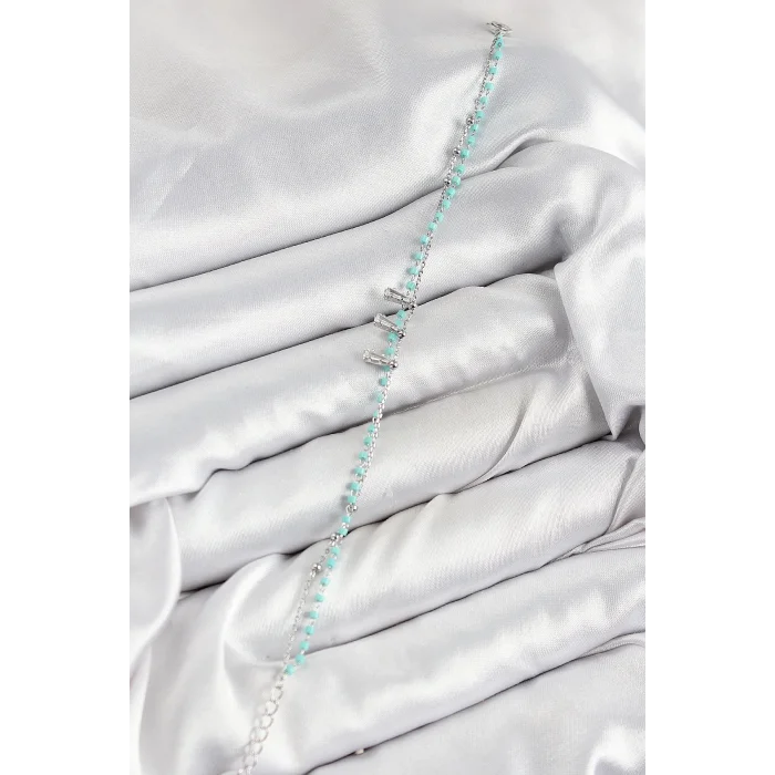 Pirinç Zirkon Taşlı Mavi Boncuklu Model Gümüş Renk Kadın Bileklik