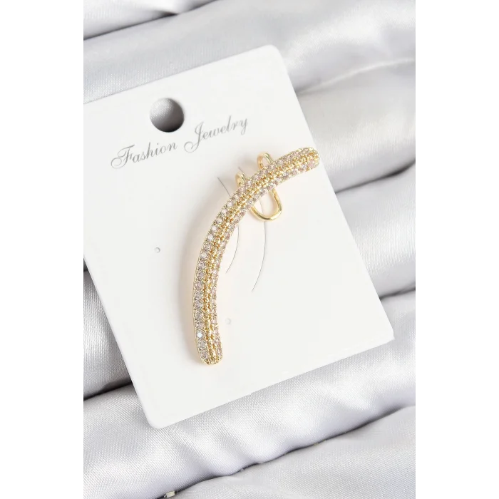 Pirinç Zirkon Taşlı Model Gold Renk Sağ Kıkırdak Küpe