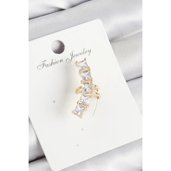 Pirinç Zirkon Taşlı Model Gold Renk Sağ Kıkırdak Küpe