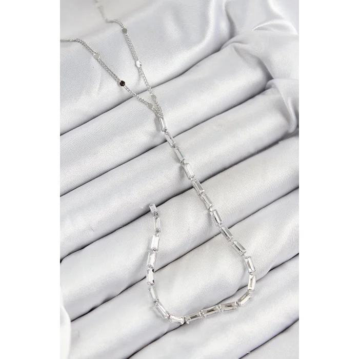 Pirinç Zirkon Taşlı Model Gümüş Renk Y Kolye