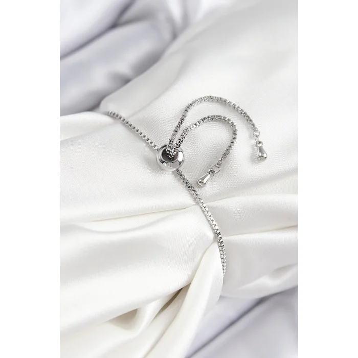 Pirinç Zirkon Taşlı Nazar Yıldız Model Gümüş Renk Asansörlü Kadın Bileklik