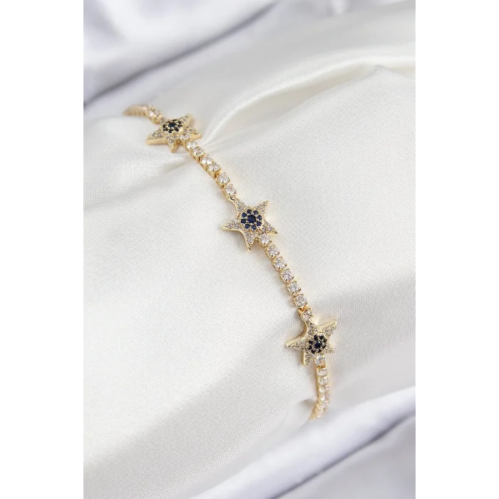 Pirinç Zirkon Taşlı Yıldız Model Gold Renk Kadın Bileklik