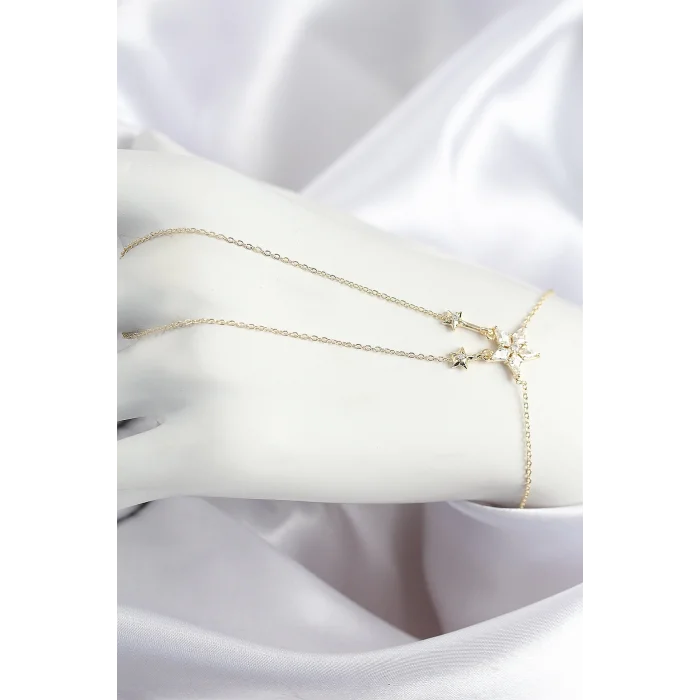 Pirinç Zirkon Taşlı Yıldız Model Gold Renk Şahmeran