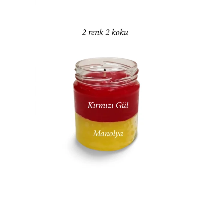 Premium Seri 2 Renk 2 Koku Sarı Kırmızı Beş Yıldız Kavanoz Mum 210 cc - RYL