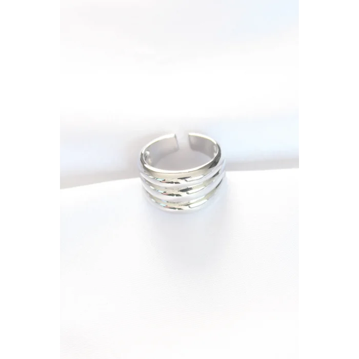 Silver Renk Ayarlanabilir Çizgili Bombe Yüzük