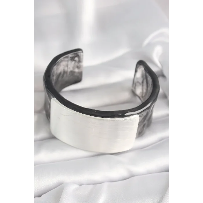 Siyah Mermer Desen Akrilik Plastik Dikdörtgen Plaka Model Vintage Kadın Bilezik