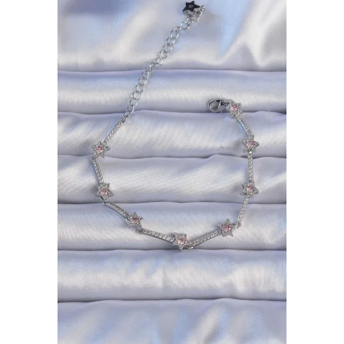 Vip Seri Pirinç Gümüş Renk Zirkon Taşlı Halley Yıldız Model Bileklik