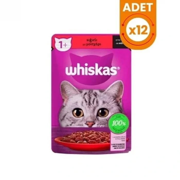 Whiskas Pouch Sos İçerisinde Sığır Etli Yetişkin Konserve Kedi Maması 85 Gr
