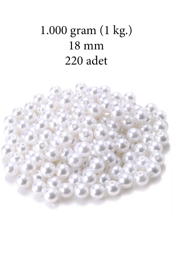 1.000 gram (1 kg.) 18mm Beyaz Renk Plastik İnci Boncuk Çanta ve Takı Yapım Boncuğu (~220 adet)