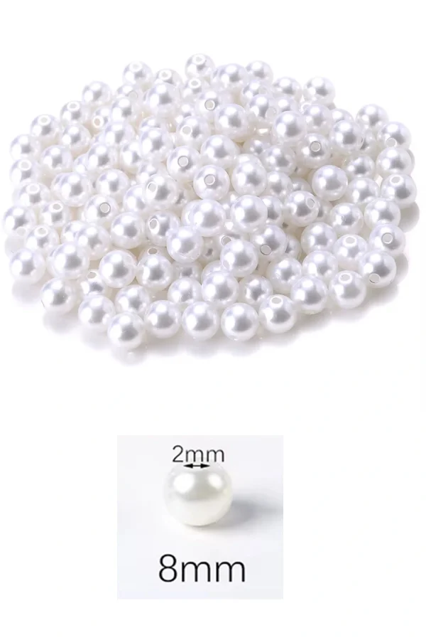 1.000 gram (1 kg.) 8mm Beyaz Renk Plastik İnci Boncuk Çanta ve Takı Yapım Boncuğu (~3.200 adet)