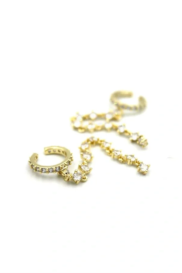 2li Taşlı Kıkırdak Küpe - Altın