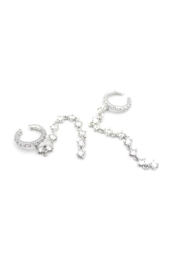 2li Taşlı Kıkırdak Küpe - Gümüş