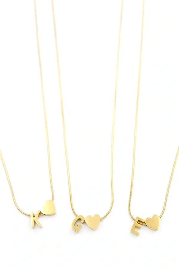 24lü Kalp Harf Kolye - Altın
