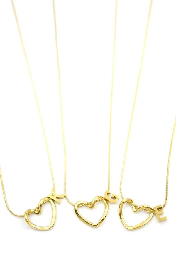 24lü Kalp Harf Kolye - Altın