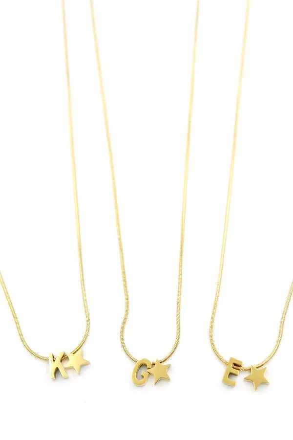 24lü Yıldız Harf Kolye - Altın