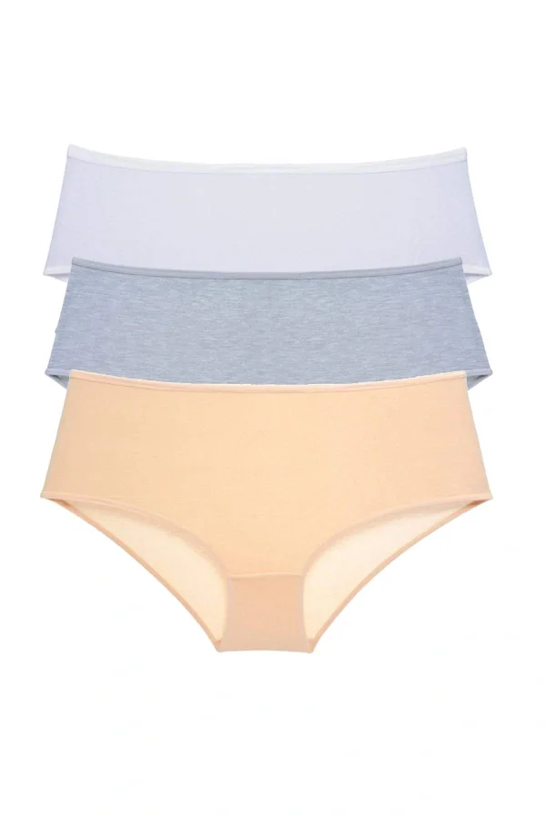 3 Adet Kadın Yüksek Bel Bato Külot Beyaz Gri Ten