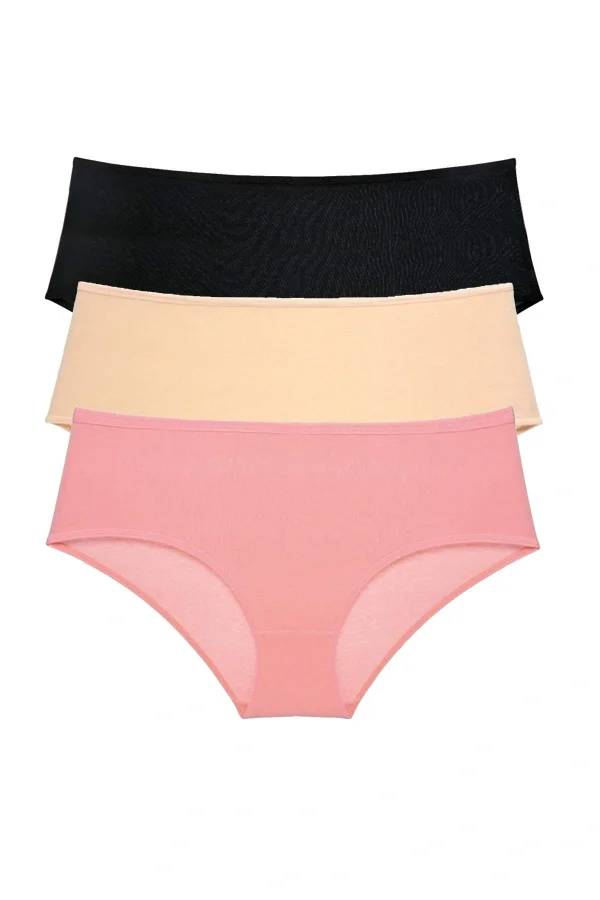 3 Adet Kadın Yüksek Bel Bato Külot Siyah Ten Pudra