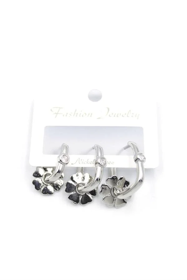 3lü Çiçek Küpe - Gümüş