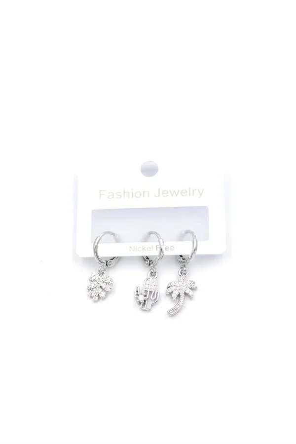 3lü Kaktüs Küpe - Gümüş