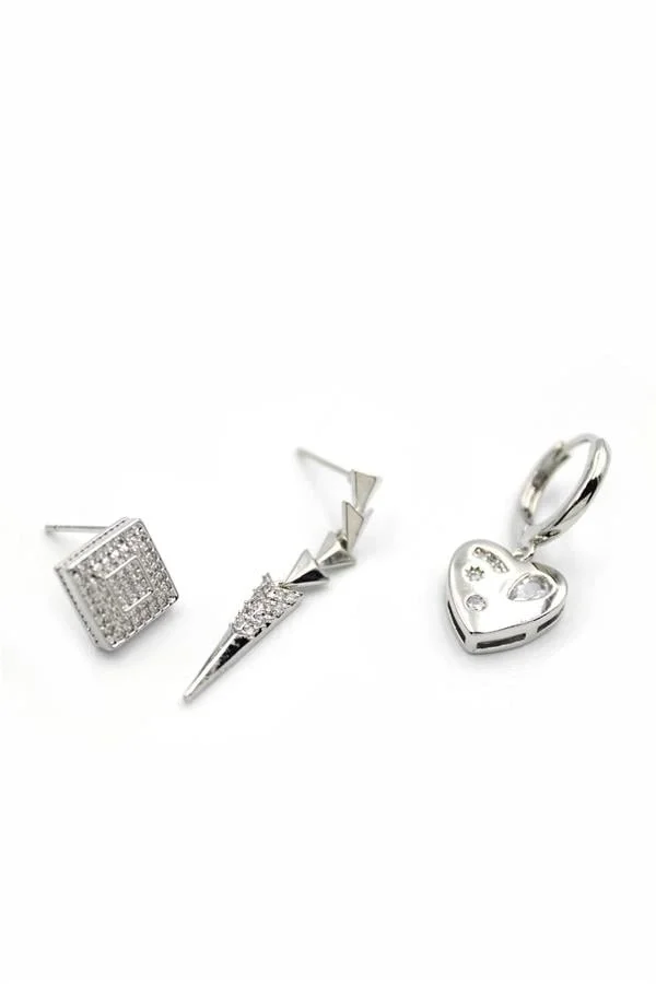 3lü Kalp Küpe - Gümüş