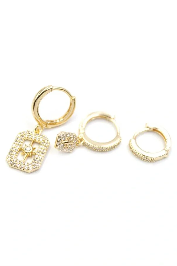 3lü Kutup Yıldızı Küpe - Altın