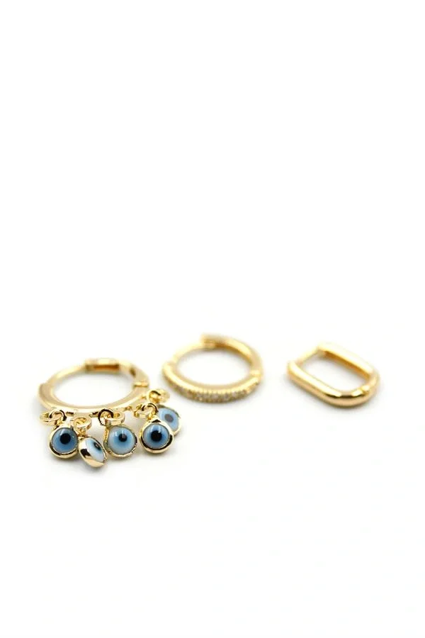 3lü Nazar Küpe - Altın