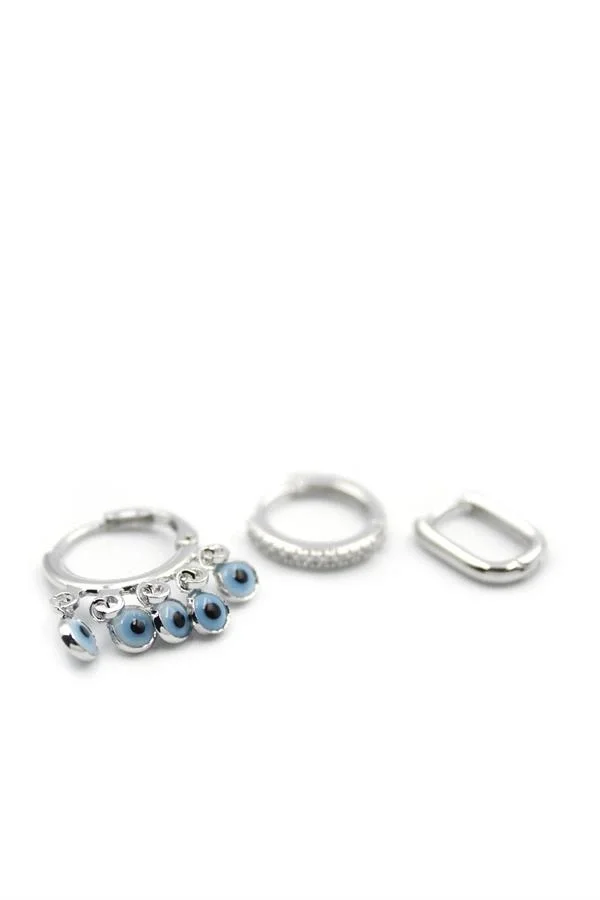 3lü Nazar Küpe - Gümüş