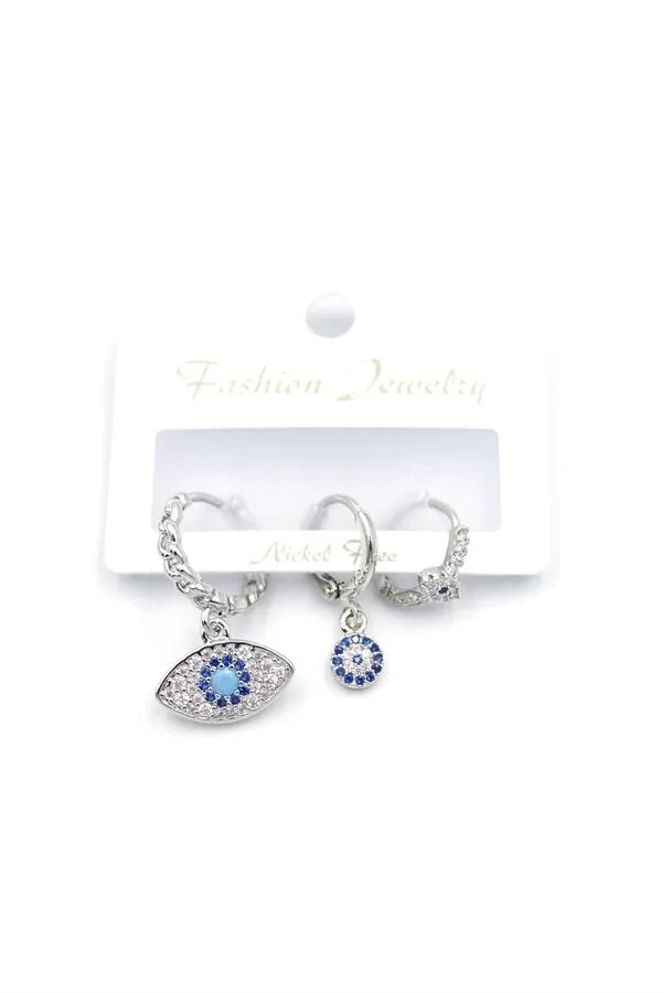 3lü Nazar Küpe - Gümüş