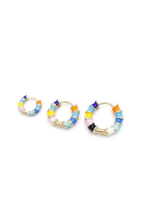 3lü Renkli Halka Küpe - Altın