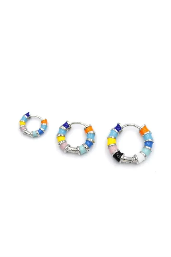 3lü Renkli Halka Küpe - Gümüş