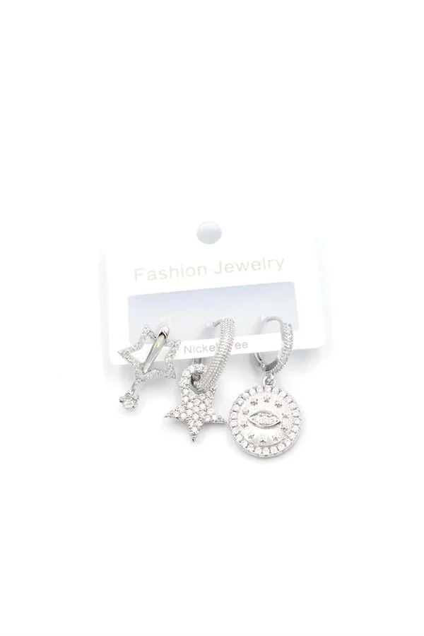 3lü Yıldız Küpe - Gümüş