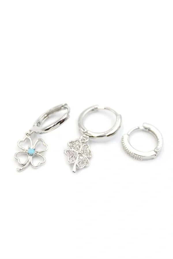 3lü Yonca Küpe - Gümüş