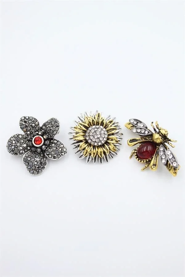 3lü Zra Broş Seti - ÇOK RENKLİ
