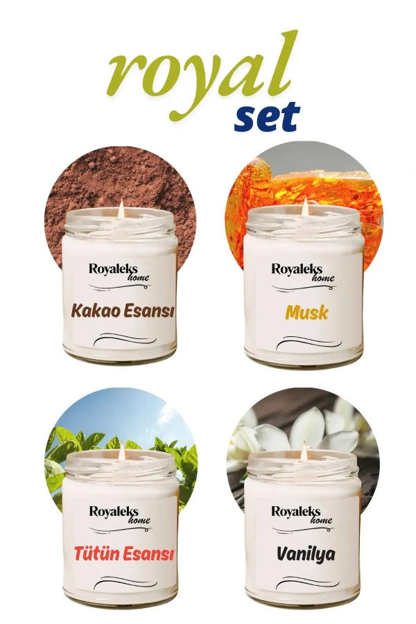 4 Adet Doğal Özel Seri Kokulu Dekoratif Kavanoz Mum 4X210 cc - Royal Set - RYL