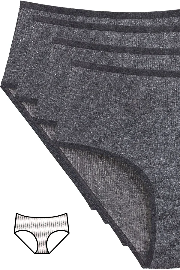 4lü Yeni Seri Renkli Yüksek Bel Fitilli Ribana Bato Külot Antrasit