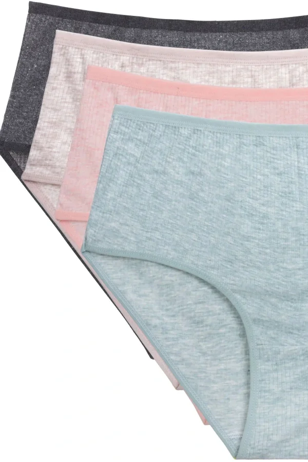 4lü Yeni Seri Renkli Yüksek Bel Fitilli Ribana Bato Külot Gri Pudra Şeftali Yeşil