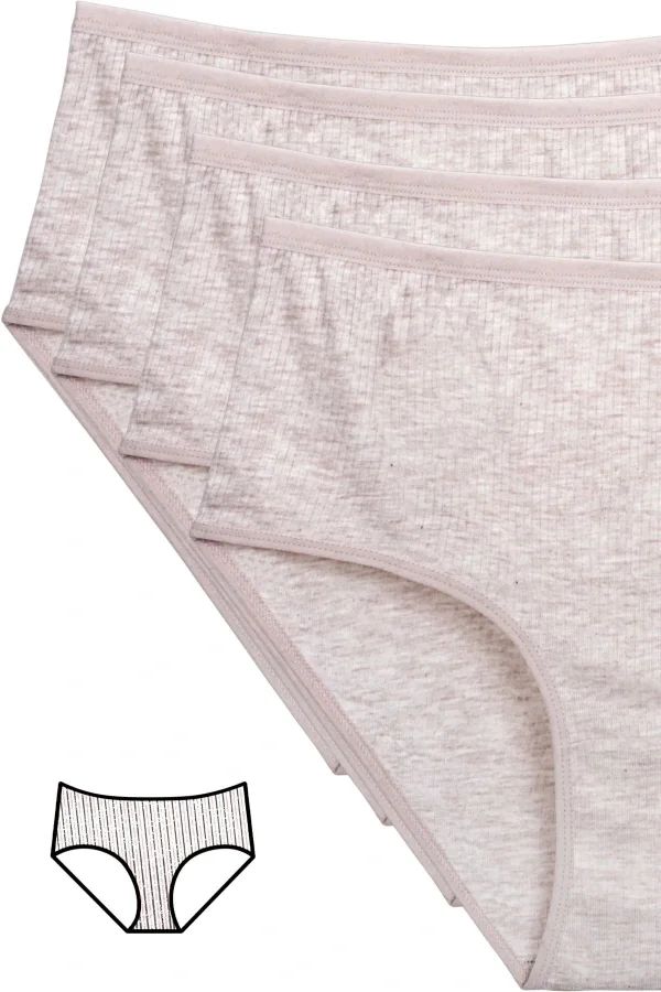 4lü Yeni Seri Renkli Yüksek Bel Fitilli Ribana Bato Külot Kahve