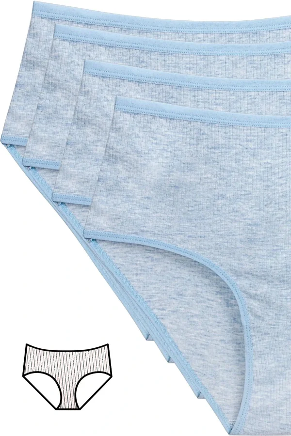 4lü Yeni Seri Renkli Yüksek Bel Fitilli Ribana Bato Külot Mavi