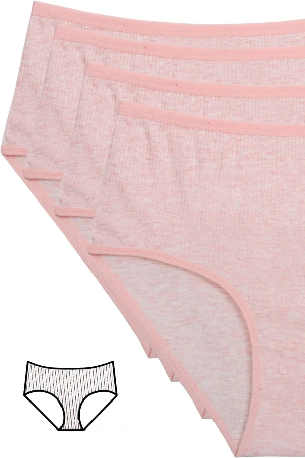 4lü Yeni Seri Renkli Yüksek Bel Fitilli Ribana Bato Külot Pembe