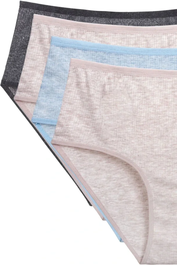 4lü Yeni Seri Renkli Yüksek Bel Fitilli Ribana Bato Külot Pudra Gri Turquaz