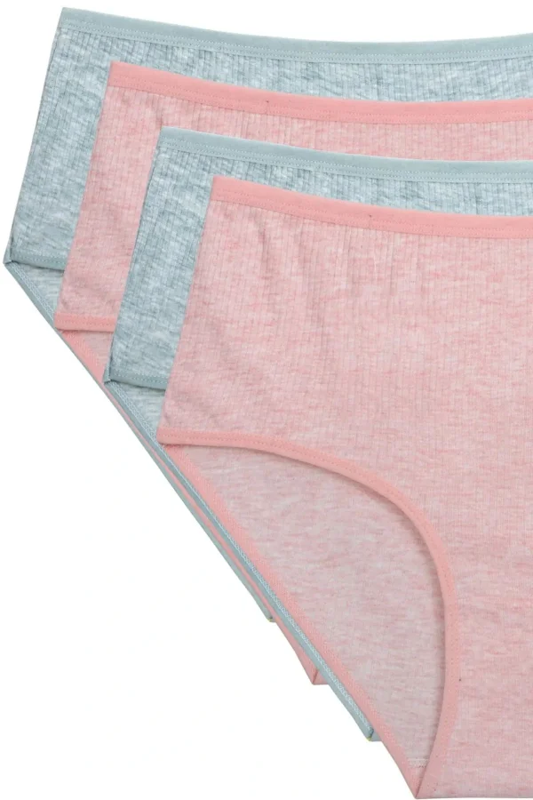 4lü Yeni Seri Renkli Yüksek Bel Fitilli Ribana Bato Külot Şeftali Yeşil