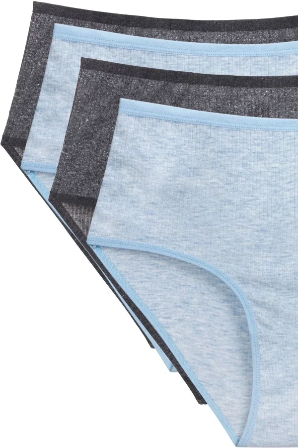 4lü Yeni Seri Renkli Yüksek Bel Fitilli Ribana Bato Külot Turquaz Gri